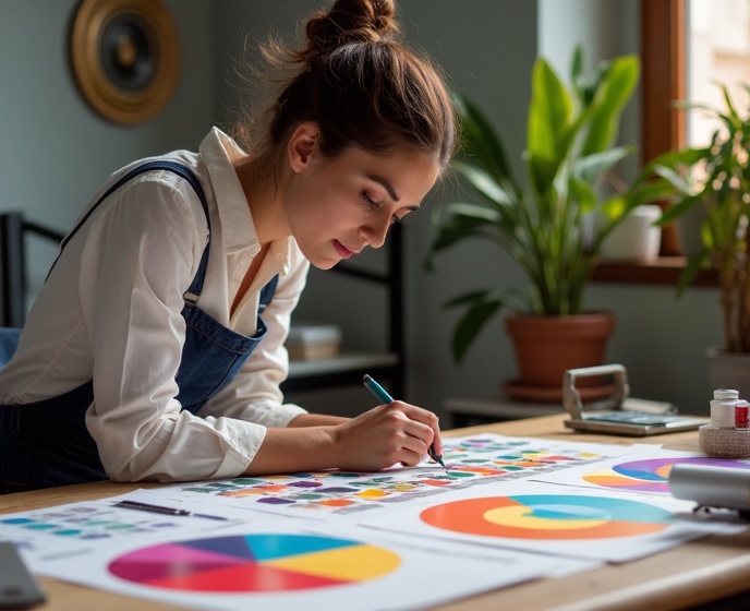 Diseñadora gráfica en su estudio de impresión